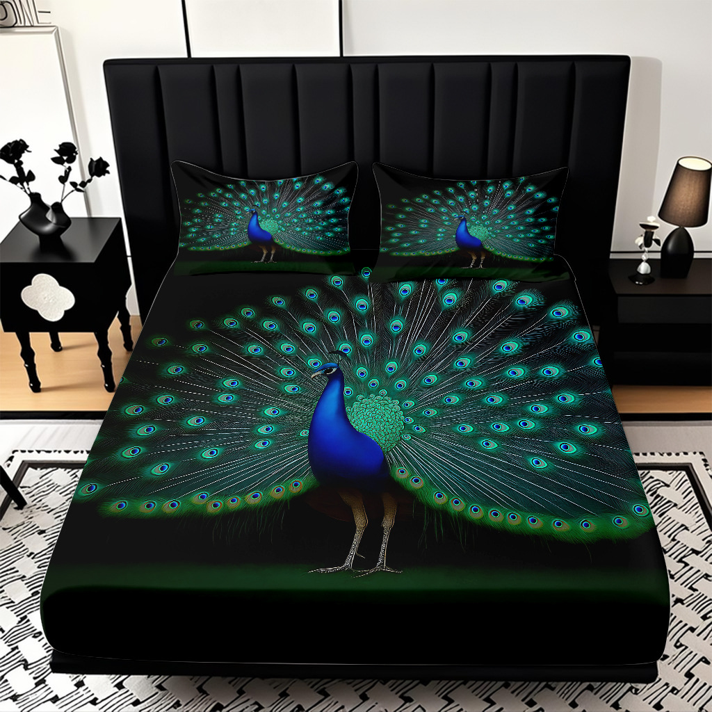 TEMU / JIT transfronterizo pro-skin Peacock serie de patrón de impresión digital de alta definición cama gazonas ropa de cama kit