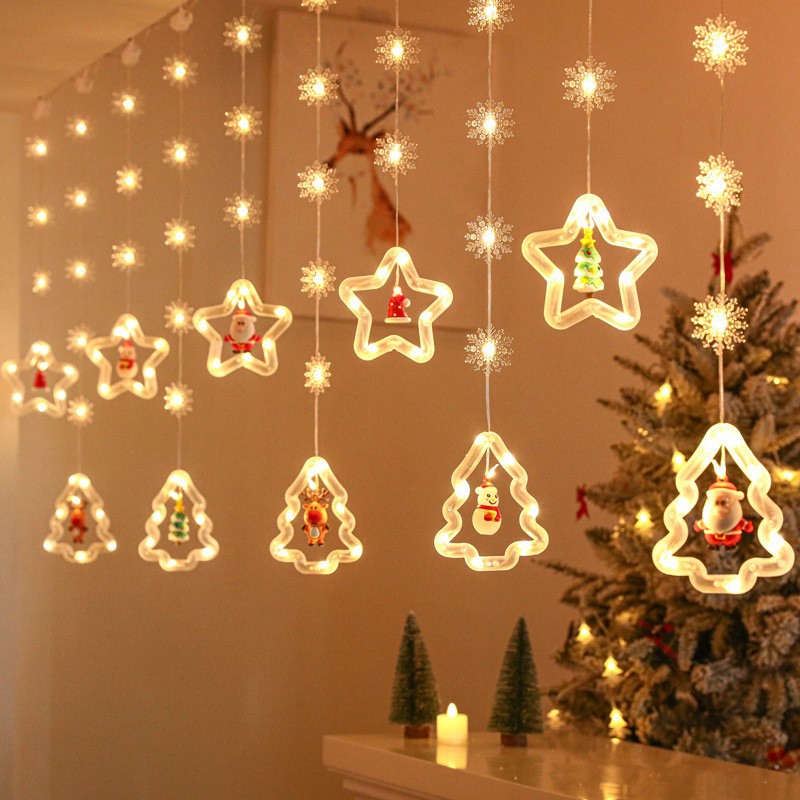 Decoración de ventanas de Navidad lámpara de colgante Santa Claus árbol de Navidad anillo de luz de modelado LED cadena de lámpara de cortina de dormitorio