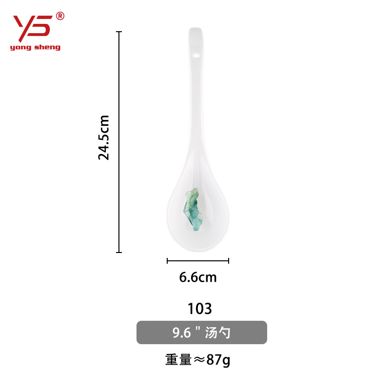 Yongsheng cuchara de gancho de melamina cuchara de mango largo de plástico cuchara de porcelana de imitación ramen cuchara de sopa cuchara más