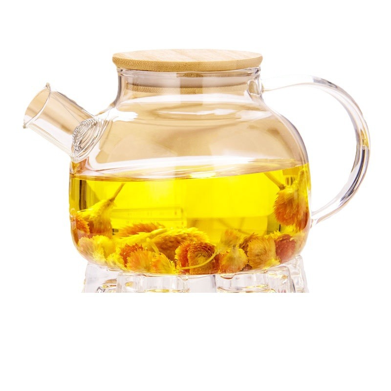 Tetera de vidrio resistente al calor tetera de bambú de gran diámetro olla engrosada tetera de flores y hierba tetera de gran capacidad hervidor de agua fría tetera hirviendo