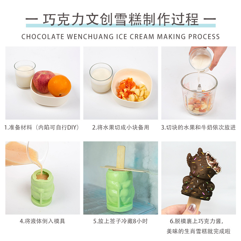 Sanxin wenchuang helado molde de silicona diy12 zodiaco serie helado chocolate paleta silicona herramienta abrasiva