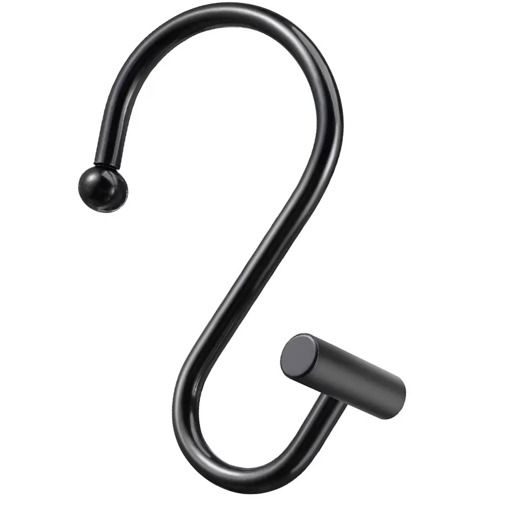 12PCS浴帘挂钩金属S型浴帘挂钩窗帘银色悬挂式圆柱钩加粗款浴帘