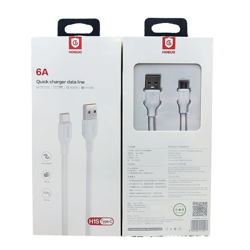 Hongguo 6A кабель для зарядки 100W кабель Android Type-C кабель, супер быстрая зарядка, полностью совместим