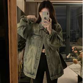 美式复古水洗做旧牛仔外套女春秋季2024年新款小众高级感夹克上衣