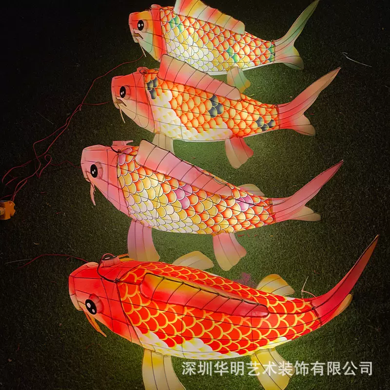 中秋节春节锦鲤鱼金鱼发光灯笼鱼形灯笼铁艺花灯彩灯吊挂装饰