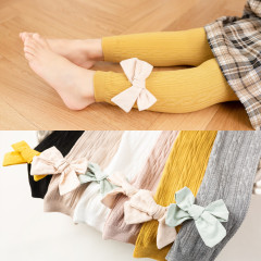 Girls' nine-point pantyhose spring and autumn thin baby white body stockings baby children's outer wear western style bow leggings