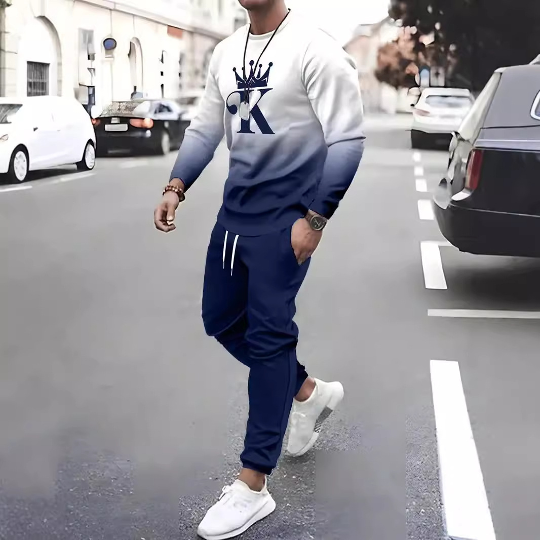 Nuevos productos de primavera EBAY AliExpress Amazon Traje de ocio deportivo para hombre Pantalones de suéter de cuello redondo con estampado 3D