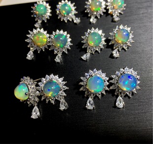 Colorful Opal Earrings Explosive Fire Color s925 Silver Inlaid Orber Earrings Opal Earrings