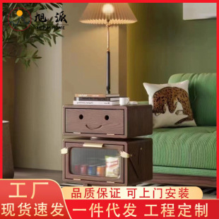 Solid Wood Bedside Table Bedroom Storage Cabinet Children's Cartoon Living Room Creative Side Cabinet Smiley Robot Bedside Cabinet