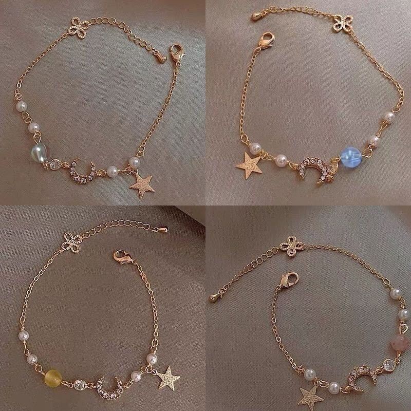 Star and Moon Zircon Pearl Bracelet Female Niche Design Premium Bracelet Korean Style Trendy Internet Celebrity Fashion Casual Bracelet Best Friend