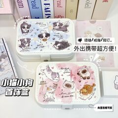 オリジナル漫画猫と犬のジュエリー収納ボックスポータブルイヤリングネックレストラベルレザーハイエンドジュエリーバッグ