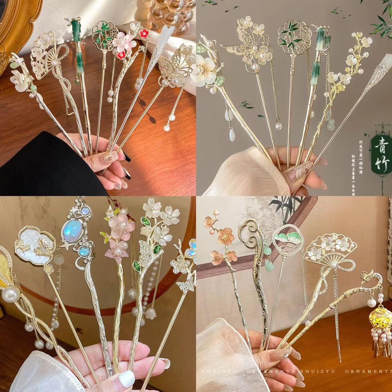 流苏古风发簪女盘发簪子高级感旗袍发钗女新中式花朵发钗发饰批发