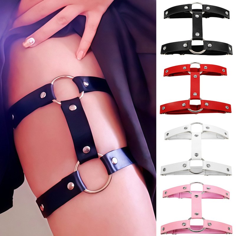 Eco-Friendly Pu Leather Gothic Harajuku Punk Nightclub Sexy Tough Girl Favorite Round Thigh Ring Ankle Ring Double-Row Garter Belt