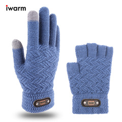iwarm愛溫暖全指觸屏針織手套男保暖加絨加厚帶標毛線半指手套冬