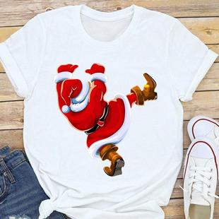 New women's tops Christmas elk digital printing bottoming shirt women's short-sleeved women's tops factory wholesale T