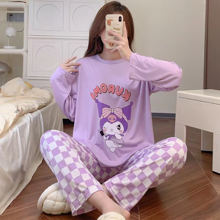 春秋の新型丸首のミルクの糸の長袖の甘くてかわいい漫画のカジュアルなパジャマの女性の家の服は外に着ることができます。|undefined
