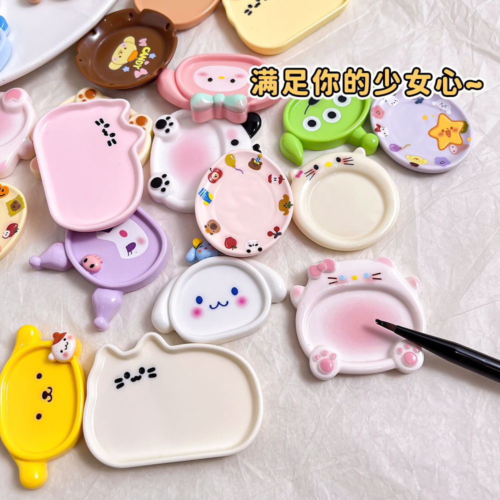 Bandeja de herramientas de uñas multifuncional, taza de lavado de plumas de perro de laurel de jade de dibujos animados, paleta de esmalte de uñas pintada floreciente de gatito lindo