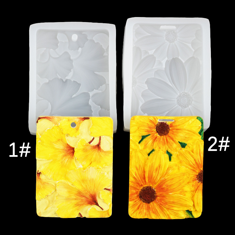 Rectangular grande Daisy ginkgo hoja listado de silicona molde aromaterapia yeso chocolate epoxi colgante cera chip
