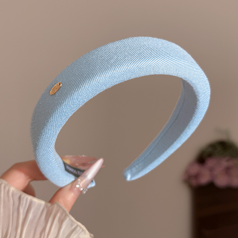 6 # Diadema de esponja de tela azul-2.5cm