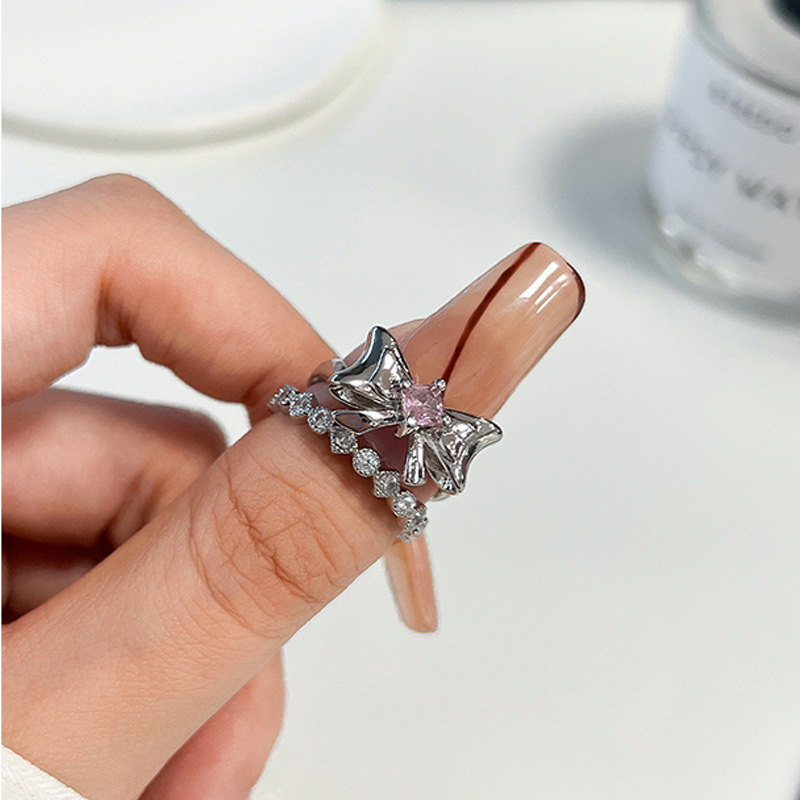 Wholesale IG Style Bow Knot Copper Plating Inlay Zircon Open Rings display picture 4