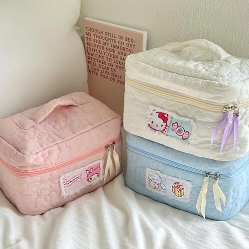 Quilted flower handbag ins student girl portable large capacity storage bag nylon toiletry bag cosmetic bag