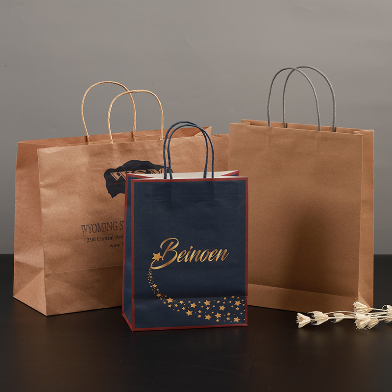 现货加厚奶茶手提纸袋黄牛皮纸袋服装购物袋外卖打包袋多种规格