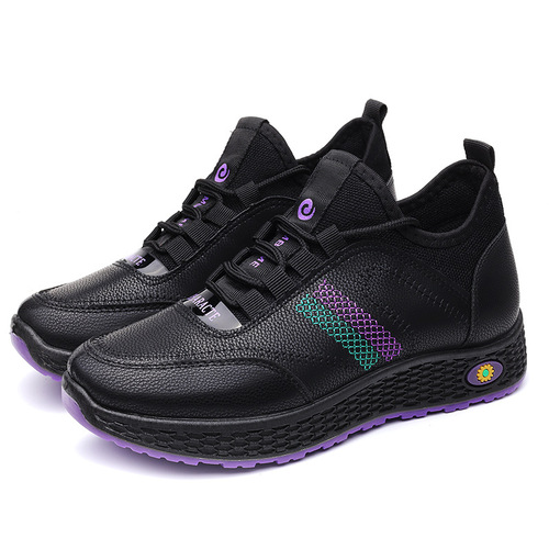 2024 New Women's Shoes Spring Leather Non-Slip Waterproof Casual Shoes Middle-aged and Old Beijing Cloth Shoes Comfortable Sports Shoes