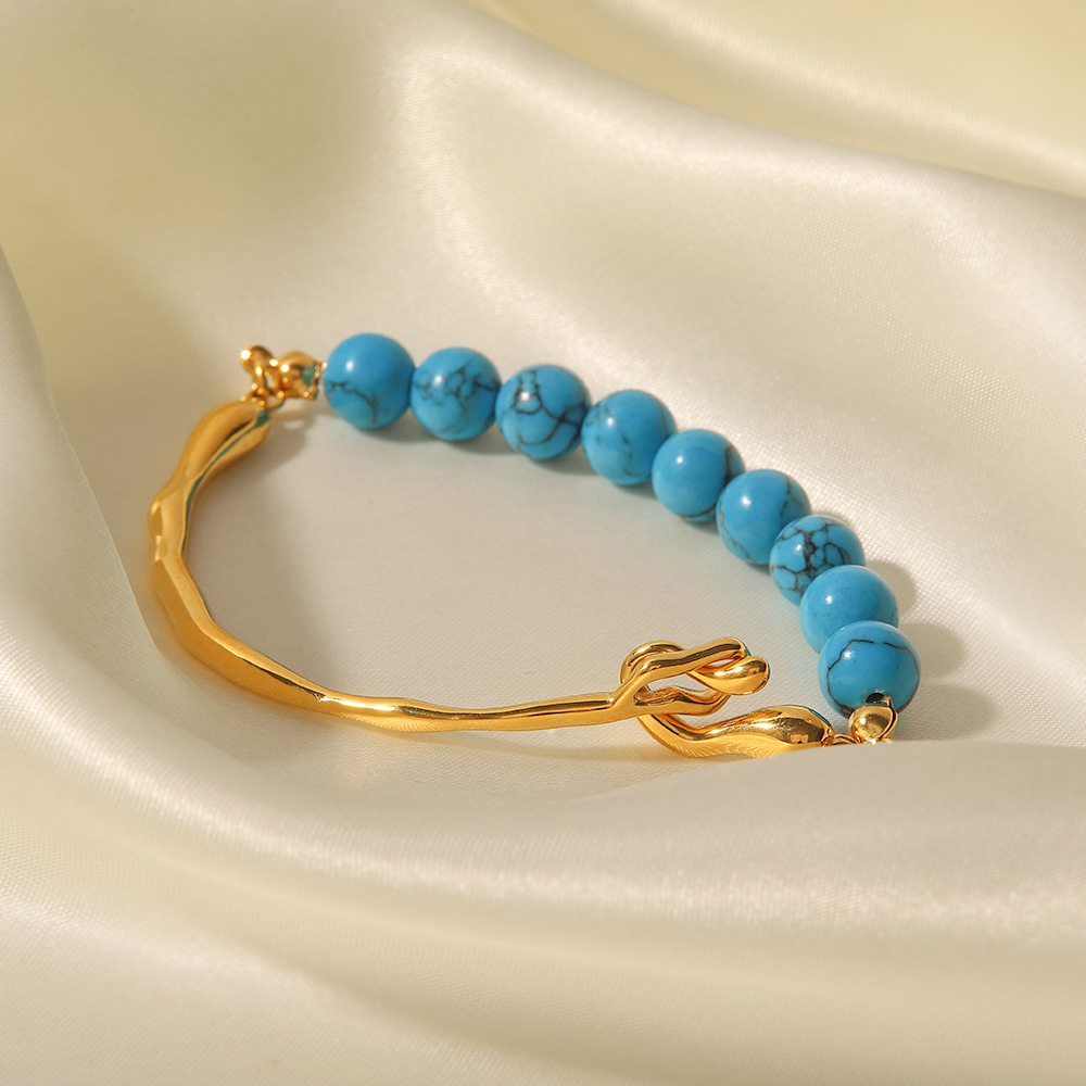 Luxurious Geometric Stainless Steel Gold Plated Turquoise Pearl Bracelets
