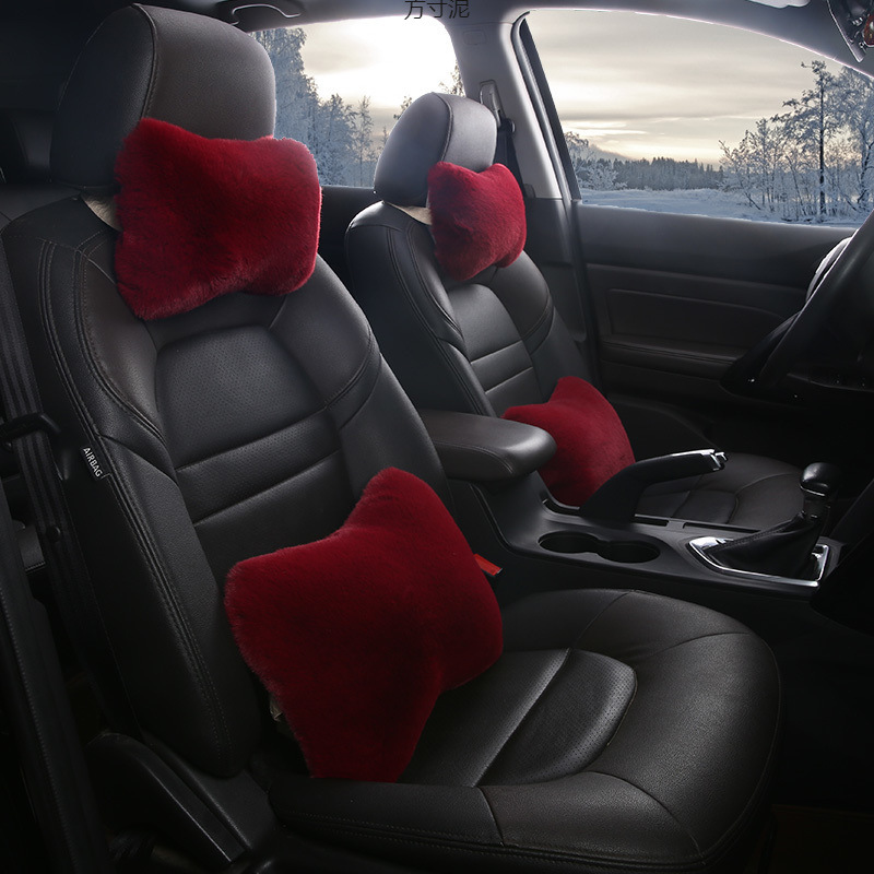 자동차 베개 목 베개 모조 토끼 봉제 뼈 머리 받침 허리 베개 허리 쿠션 자동차 허리 세트 유니버설
