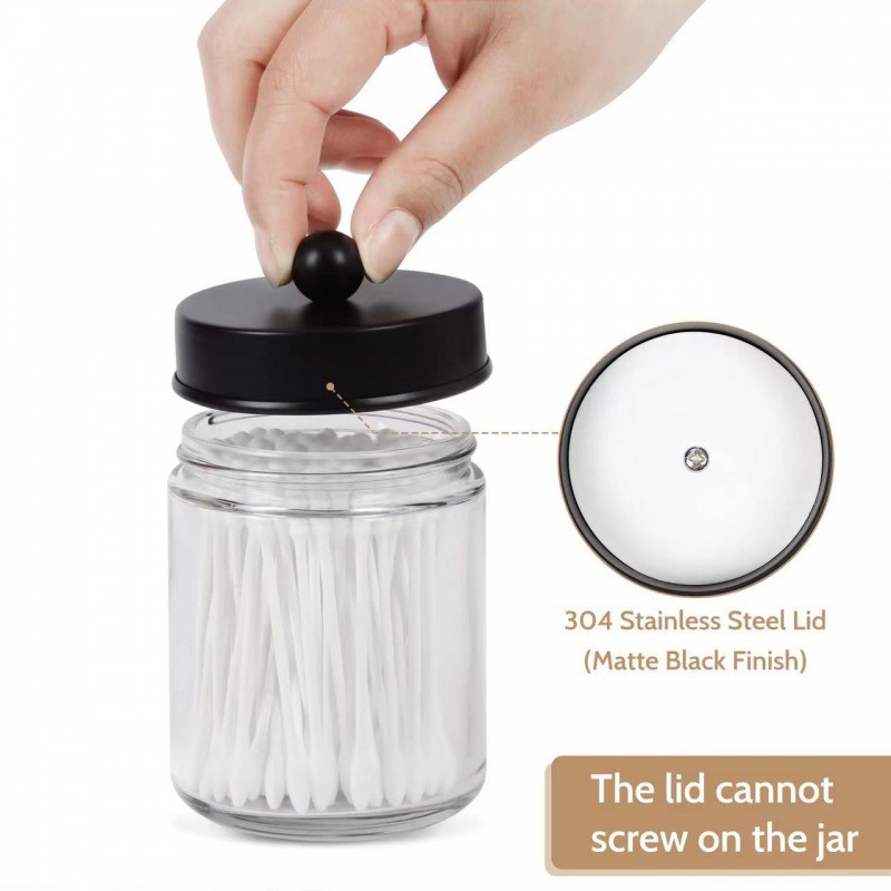 跨境亞馬遜浴室玻璃儲物罐透明玻璃瓶圓柱型收納盒裝飾棉簽罐