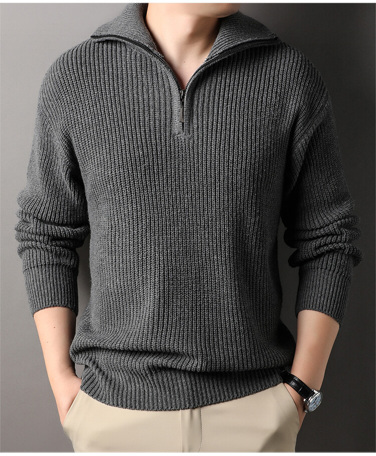 Nueva camiseta de punto Amazon otoño invierno sólido base Volkswagen hombre de mediana edad manga larga con solapa suéter británico hombre