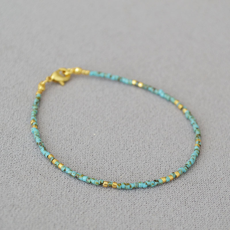 Japanese Miyuki Vintage Artistic Turquoise Color Antique Beads Simple Personality Temperament Ultra-Fine Bracelet