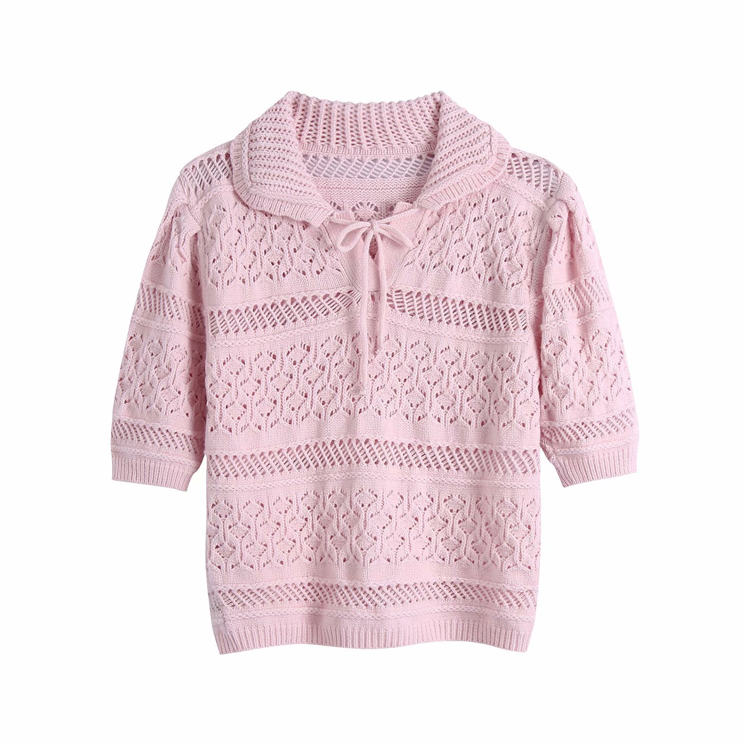 Spring jacquard mesh knitted sweater NSAM42992