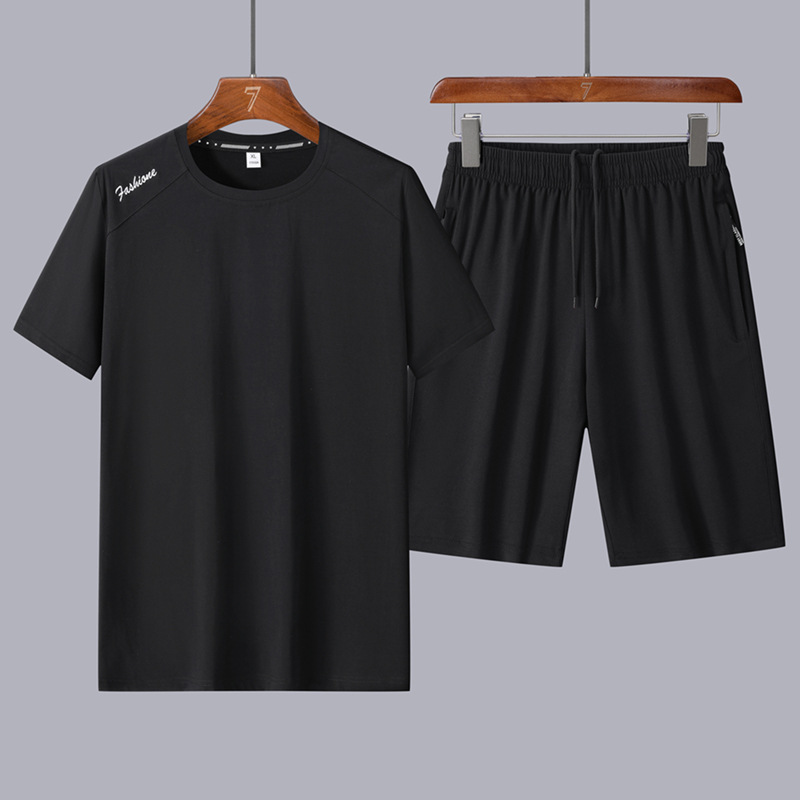 Traje de papá de talla extra grande Traje casual Traje deportivo suelto de manga corta para hombre Traje para correr transpirable de algodón Pantalones cortos para hombre