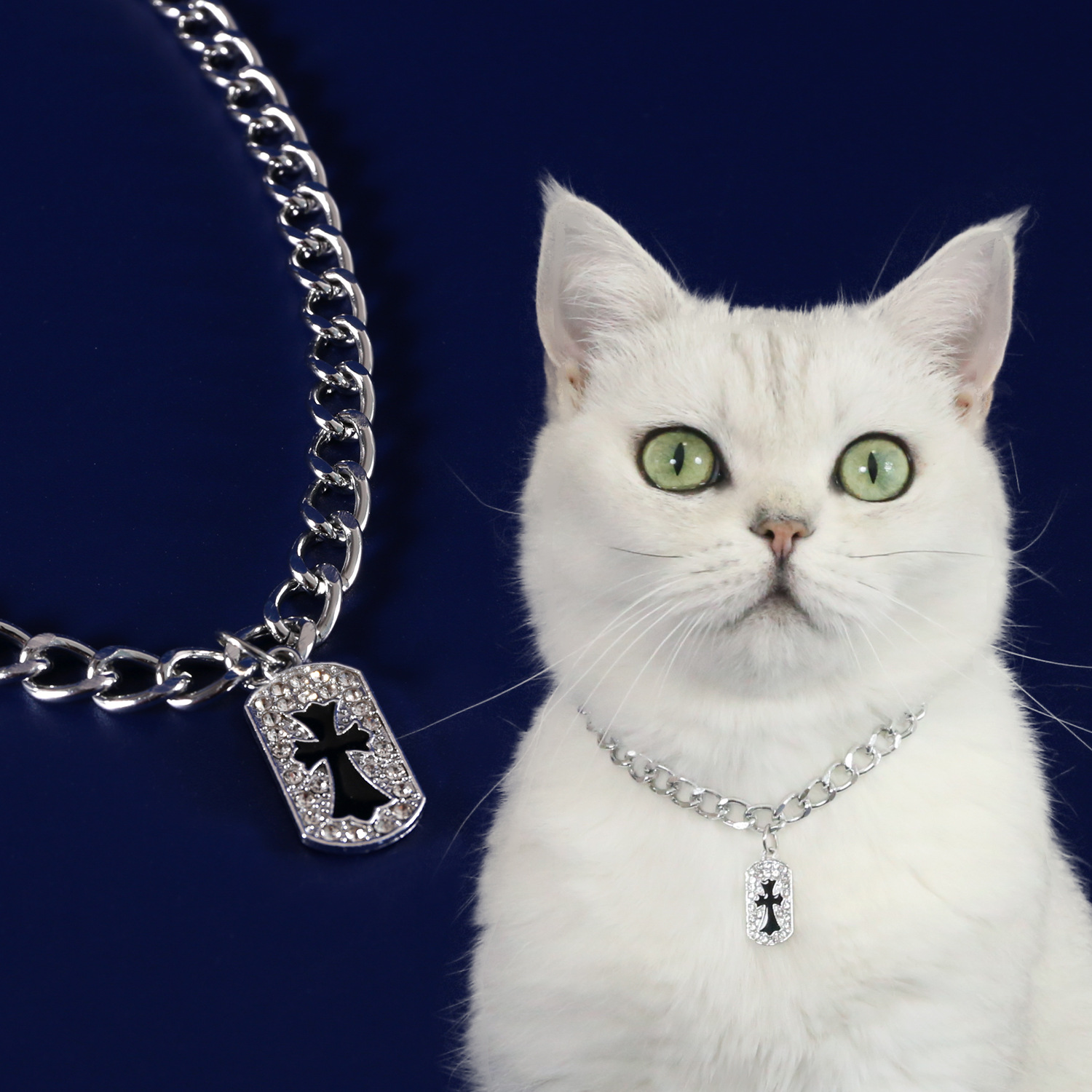 Comercio exterior mascotas cadenas de metal de diamante cruz barroco gatos perros dorados collares de plata estilo europeo y americano