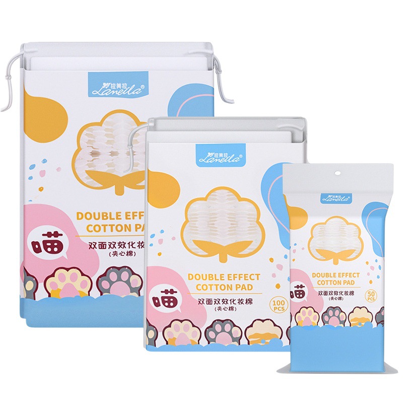 Ramila garra de gato de dibujos animados 222 piezas sándwich removedor de maquillaje algodón de doble cara engrosada fábrica de sábanas de algodón cosmético Freight Express