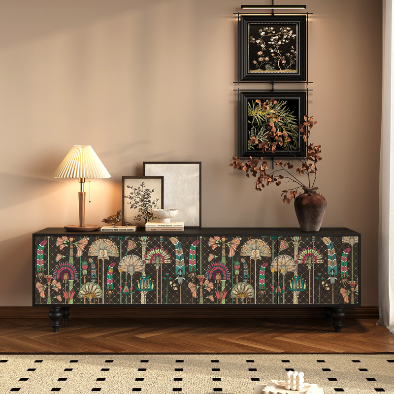 Solid Wood Abstract Art Tv Cabinet Storage Storage Cabinet Integrated Painted Living Room Bedroom Display Cabinet Antique Style