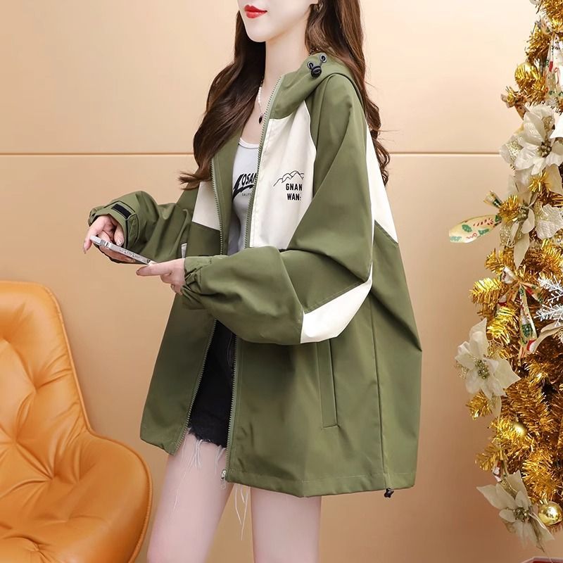 2025 new chic design sense color matching double layer spring and autumn hooded trench coat coat trendy