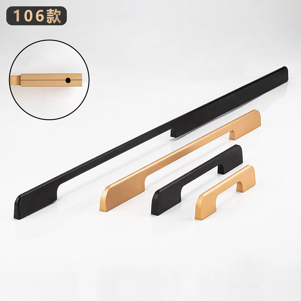 Golden cabinet handles, black French-style wardrobe handles, straight extended handle cabinet pulls, drawer handles