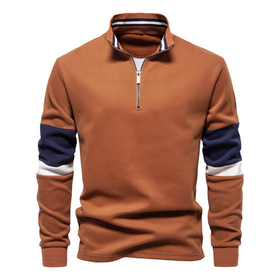 2024 New Autumn Long Sleeve Polo Collar Sweat Fashionable European-style Contrast Color Men's High-quality Casual All-match Sweat