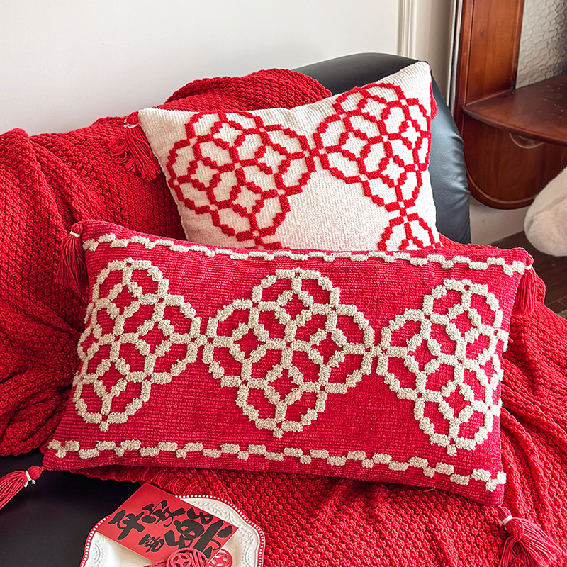 Year of the Horse Red Sofa Decorative Pillow Cover with Core New Chinoiserie Wedding Festive Bedroom Sofa Decorative Pillow Cushion