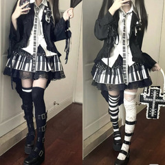 亜文化パンク暗黒宿白黒ピアノスカート波点レーススカート半身スカートロリータ甘くてかわいい