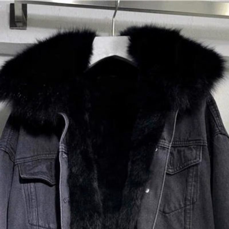 Îmbrăcăminte pentru femei Jachetă scurtă din bumbac Iarnă New Style Plus Jachetă din catifea din bumbac largi stil coreean Denim Guler de blană Jachetă îngroșată Femei_voghion.com