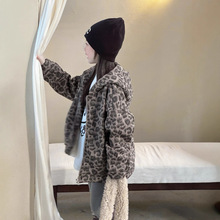 瑜瑜公主 女童美式复古宽松连帽拉链豹纹卫衣外套 儿童加绒卫衣