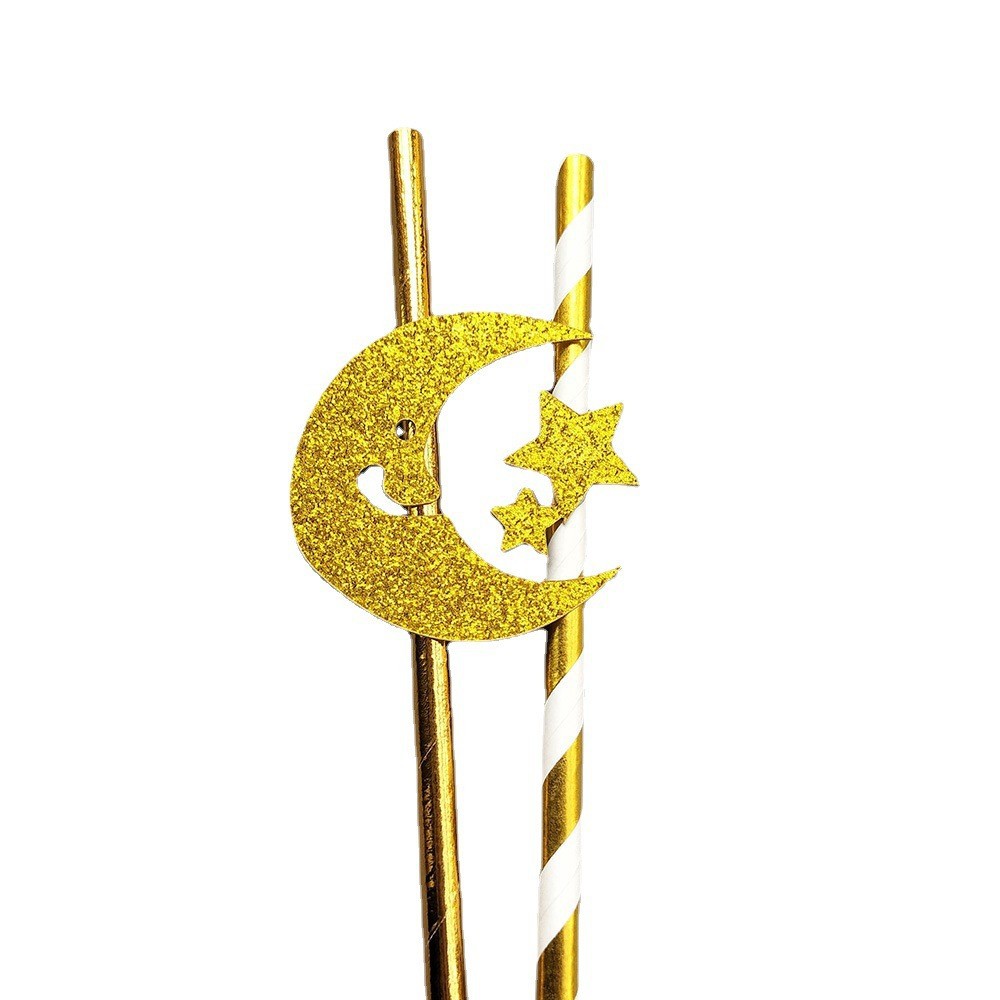 Transfronterizo desechable fiesta de papel de paja estrella Luna tarjeta postre pastel decoración bar bebida paja
