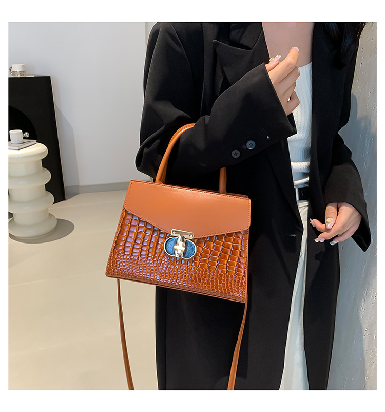 Korean Women's 2024 New Crocodile Pattern Single Shoulder Crossbody Fashion Handheld Small Square Bag_voghion.com