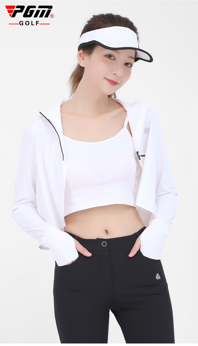 Áo chống nắng nữ cổ đứng PGM tay dài chất liệu lụa lạnh thoáng khí — YF302 Áo Chống Nắng Nữ Cổ Đứng màu trắng, YF302 Áo Chống Nắng Nữ Cổ Đứng màu hồng chi tiết 2