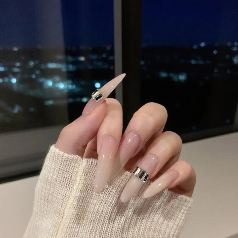 Purely Handmade Wearable Nails, Gentle Goddess Long Gradient Nude Color Versatile Diamond-Encrusted Elegant Manicure Patches Bridal Nails Purely Handmade Wearable Nails, Gentle Goddess Long Gradient Nude Color Versatile Diamond-Encrusted Elegant Manicure Patches Bridal Nails