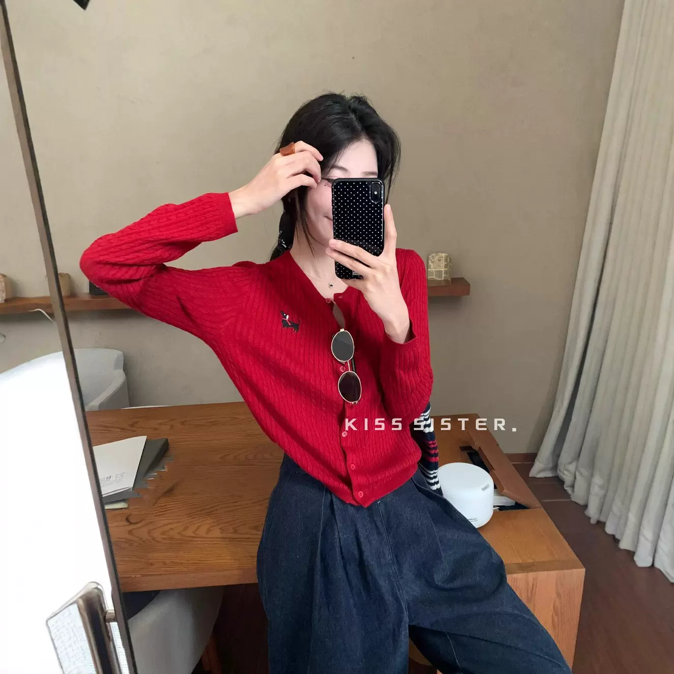 2025早秋新款韩系单排扣宽松腊肠小狗刺绣设计针织开衫百搭上衣女