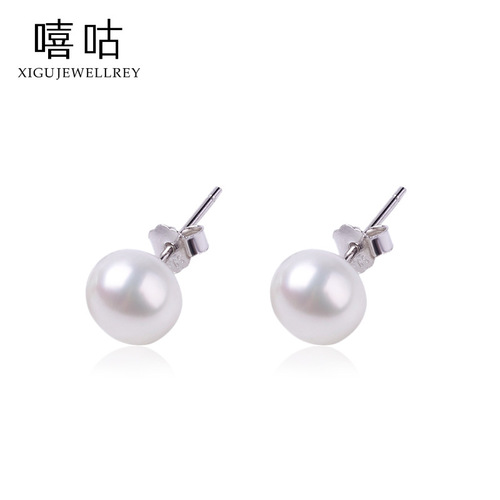 Xigu E0218 S925 silver real pearl earrings, feminine Korean fashion simple pearl earrings